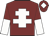 Maroon, white cross of lorraine, halved sleeves and diamond on cap