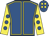 Royal blue, yellow seams, yellow sleeves, royal blue spots, royal blue cap, yellow spots