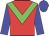 Red body, green chevron, blue arms, blue cap