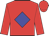 Red body, blue diamond, blue arms, red diabolo on sleeves, red cap, blue quartered
