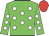 Green body, white spots, green arms, white spots, red cap