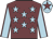 Garnet body, light blue stars, light blue arms, garnet seams, light blue cap, garnet star