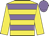 Yellow body, mauve hooped, yellow arms, mauve cap