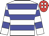 White body, blue hooped, white arms, blue hooped, red cap, white spots
