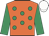 Orange, emerald green spots, emerald green sleeves, white cap