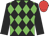 black, green diamonds, black sleeves, red cap