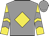 Grey, yellow diamond, yellow and grey chevrons on sleeves