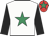 White, emerald green star, black sleeves, red cap, emerald green star