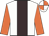 White, brown panel, orange sleeves, orange & white quartered cap