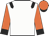 White, black epaulettes, orange sleeves, black cuffs, orange cap, black peak