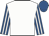 White, royal blue and white striped sleeves, royal blue cap