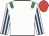 White, emerald green epaulets, white and royal blue striped sleeves, red cap