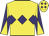 Yellow, purple triple diamond, diabolo on sleeves, yellow cap, purple diamonds