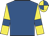 Royal blue, yellow sleeves, royal blue armlets, quartered cap