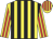 Yellow and black stripes, yellow and red striped sleeves and cap