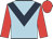 Light blue, dark blue chevron, red sleeves and cap