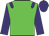 green, purple epaulettes, purple sleeves and cap