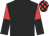 Black, red and black halved sleeves, black cap, red checked