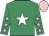 Emerald green, white star, emerald green sleeves, pink stars and cap