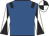 Royal blue, black epaulets, white and black diabolo on sleeves, quartered cap