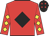 Red, black diamond, red sleeves, yellow diamonds, black cap, red diamonds
