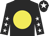 Black, yellow disc, black sleeves, white stars, black cap, white star