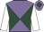 Mauve and dark green diabolo, white sleeves, mauve cap, dark green diamond