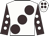 White, large brown spots, brown sleeves, white spots, white cap, brown spots