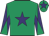 Emerald green, purple star, diabolo on sleeves, purple star on cap