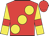 Red, large yellow spots, yellow sleeves, red armlet, red cap