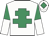 White, emerald green cross of lorraine, emerald green and white halved sleeves, white cap, emerald green diamond