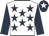 White, dark blue stars and sleeves, dark blue cap, white star