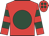 Red, dark green disc, hooped sleeves and spots on cap