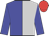 Blue and silver halved, blue sleeves, red cap