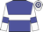 Blue body, white hoop, white arms, blue armlets, white cap, blue hooped
