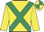 Yellow, emerald green cross sashes, yellow sleeves, quartered cap