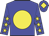 Blue body, yellow disc, blue arms, yellow stars, blue cap, yellow diamond
