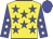 yellow, blue stars, blue sleeves, white stars, blue cap