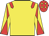 Yellow body, red epaulettes, yellow arms, red diabolo, red cap, yellow diamonds