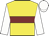 Yellow, maroon hoop, white sleeves & cap