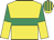 Yellow, emerald green hoop, halved sleeves, striped cap