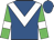 Royal blue, white chevron, lime green sleeves, white armlets, royal blue cap