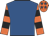 Royal blue, orange and black hooped sleeves, orange cap, royal blue stars
