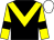 BLACK, YELLOW chevron, YELLOW sleeves, BLACK armlets, WHITE cap