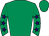 Emerald green, purple stars on sleeves
