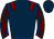 Dark blue, maroon epaulets, striped sleeves