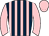Dark blue and pink stripes, pink sleeves and cap