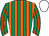 Emerald green and orange stripes, white cap