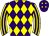 Purple and yellow diamonds, yellow and purple striped sleeves
