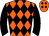 Orange and black diamonds, black sleeves